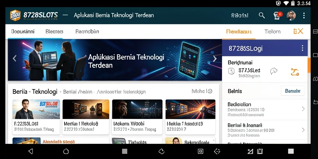 Tampilan utama aplikasi 8728SLOTS dengan berita terkini tentang teknologi.