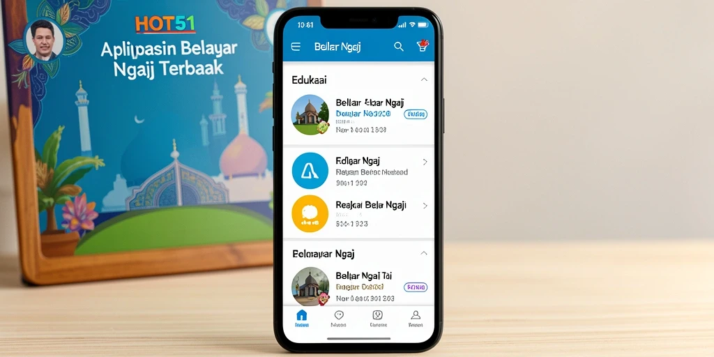 Tampilan antarmuka HOT51 yang intuitif dan menarik untuk belajar ngaji.