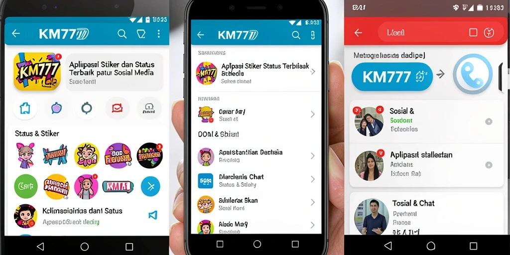 Tampilan antarmuka aplikasi KM777 dengan koleksi stiker yang menarik.