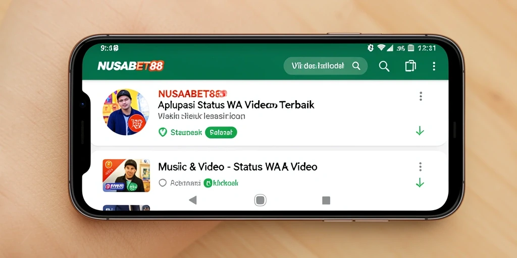 Antarmuka NUSABET88 yang menampilkan koleksi Status WA Video.