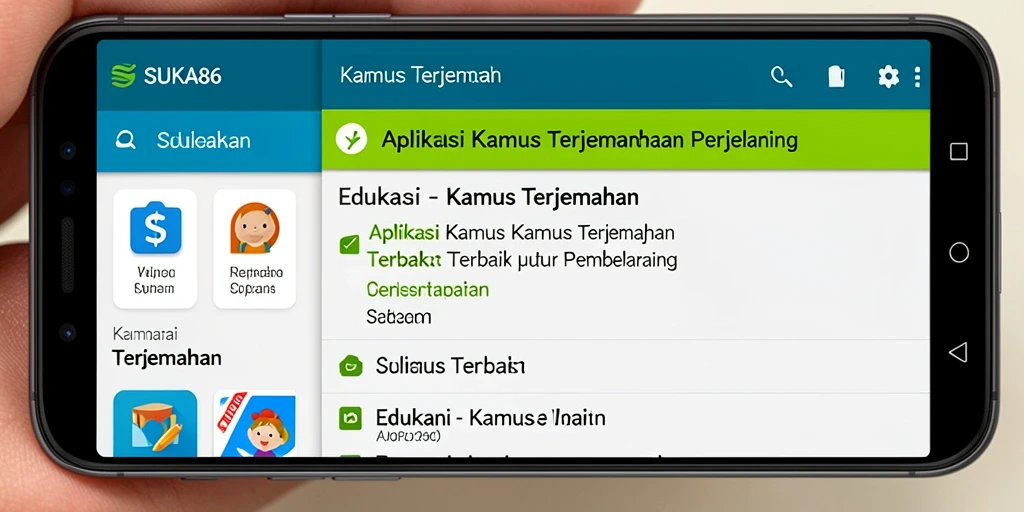 Tampilan antarmuka aplikasi SUKA86 dengan fitur terjemahan yang lengkap.